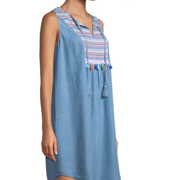 NEIMAN MARCUS Chambray Embellished Sleeveless Dress - Picture 3 of 10